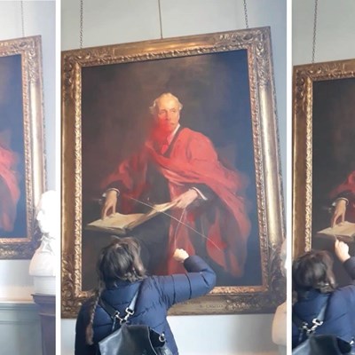 Pro Palestine Protesters destroy Painting of Lord Balfour at Trinity College