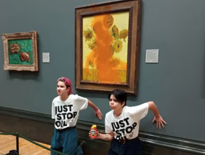 Just Stop Oil Supporters Throw Tomato Soup on Van Gogh Sunflower Painting at National Gallery