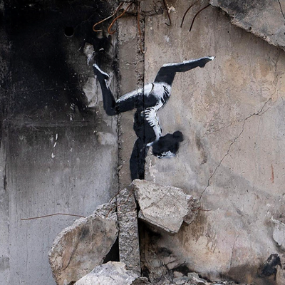 Banksy Unveils Artwork on Side of Damaged Building in Ukraine