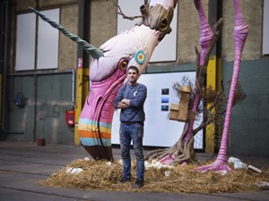 Giant Flamingo at STRAAT Museum Amsterdam draws Attention to Climate Change