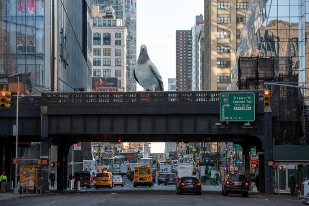 Giant Sculpture of a Pigeon coming to The High Line in NYC