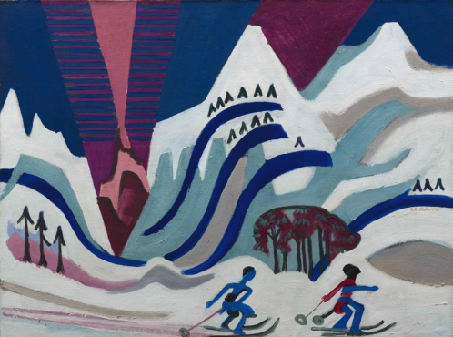 Ernst Ludwig Kirchner’s powerful expressionist winter landscape, Schneeberge mit Skiläufern