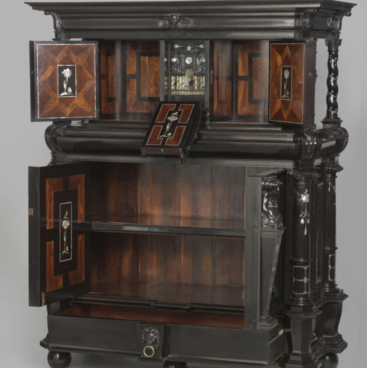 Rijksmuseum Acquires Monumental Ebony Cabinet Designed with Mother of Pearl Masterwork by Herman Doomer