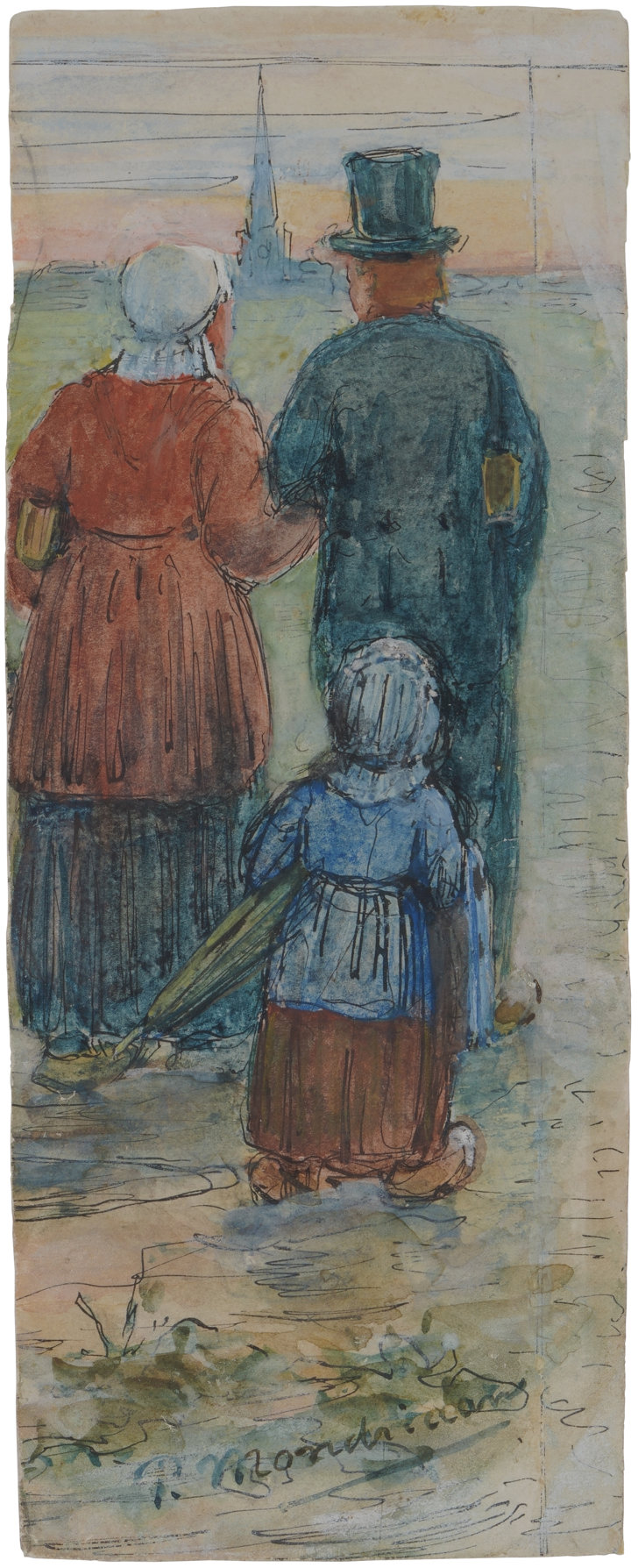 Small Watercolor "Going to Church" recognized as a Real Mondriaan