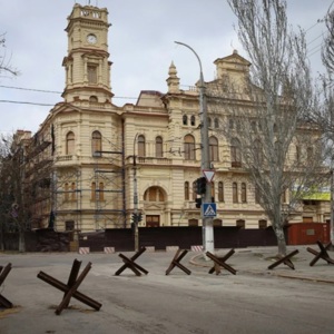 Kherson Art Museum marked with International Blue Shield Protective Emblem