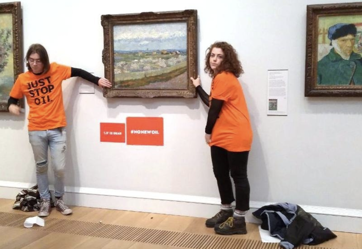 Young Supporters of Just Stop Oil Glue Themselves to a Van Gogh Painting