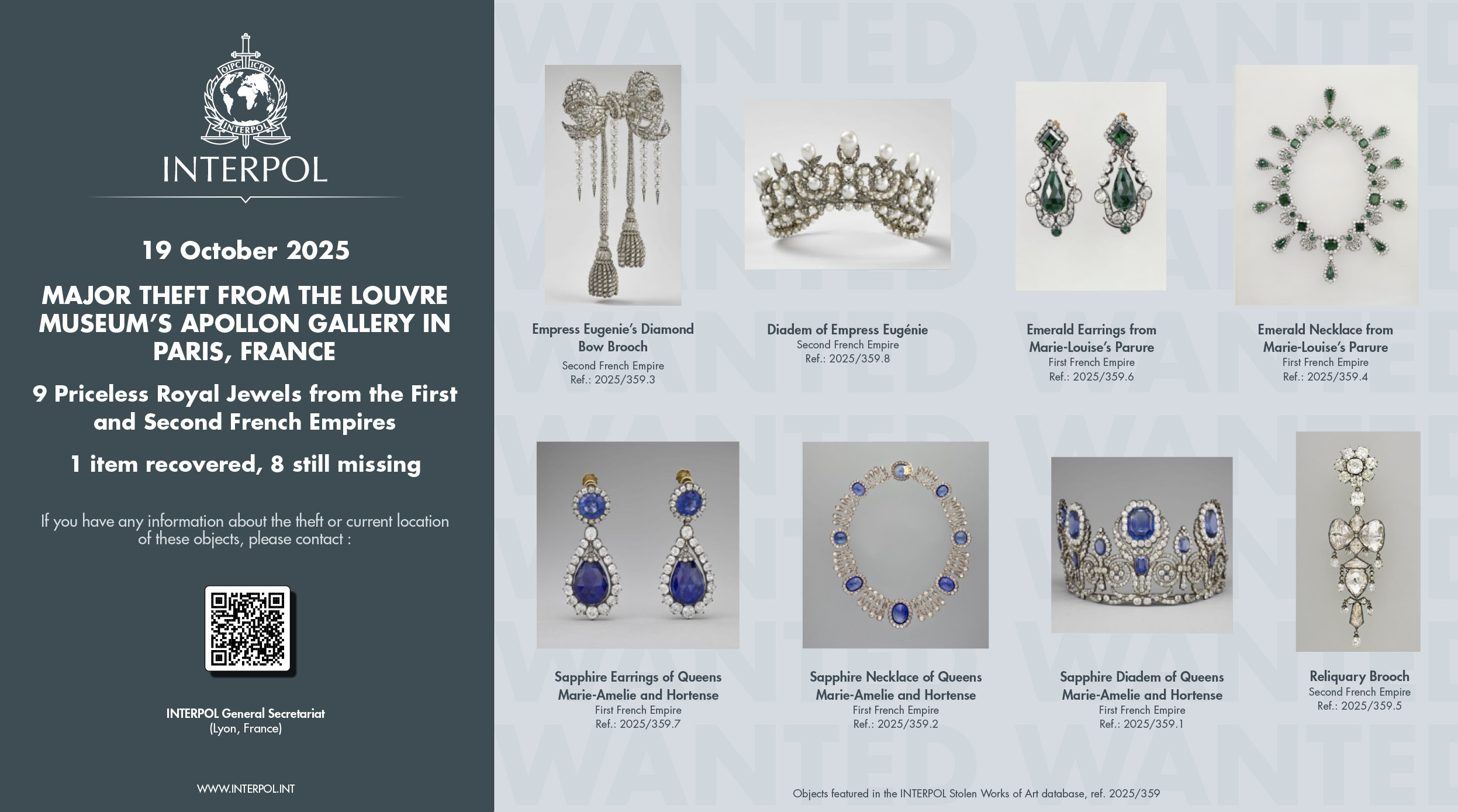 Louvre Museum Theft: Stolen Jewels added to INTERPOL's Stolen Works of Art Database