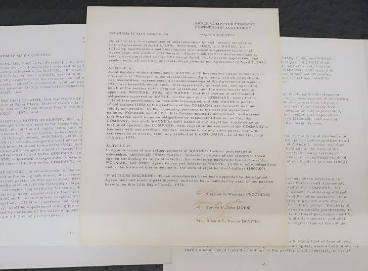 Apple Founding Contract expected to sell for Up to $4 Million at Christie's